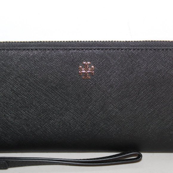 NWT TORY BURCH EMERSON ZIP CONTINENTAL WRISTLET BLACK CLUTCH BAG $278 - Picture 2 of 7